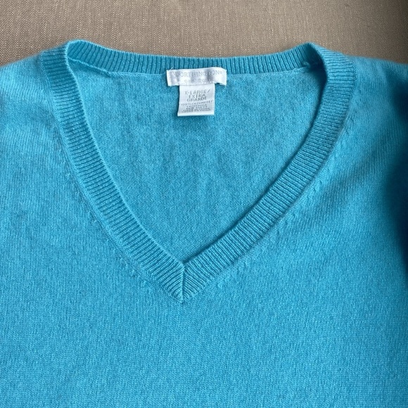 Aqua Blue Cashmere V-neck Sweater - Picture 3 of 4